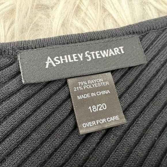 Ashley Stewart Womens Asymmetrical Black Rib Knit Sweater Beaded Plus Size 18/20 - Picture 4 of 7